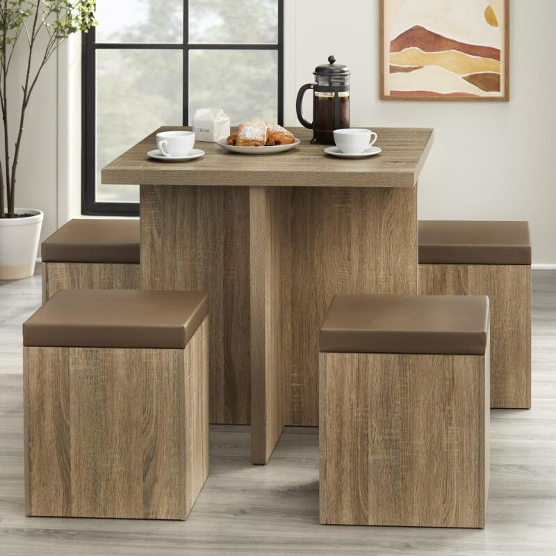 Mainstays 5-Piece Dexter Dining Room/Kitchen Set with Storage Ottoman, Multiple Colors - Image 2
