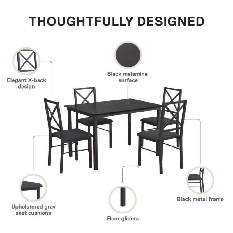 Mainstays 5-Piece Dining Table and Chair Set for 4, Black - Image 23