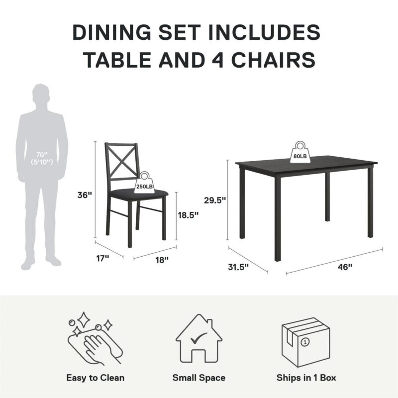 Mainstays 5-Piece Dining Table and Chair Set for 4, Black - Image 22