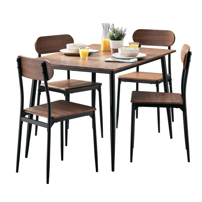 Mainstays 5-Piece Modern Wood and Metal Dining Room Set, Seats 4 for Indoor, Walnut Color - Image 3