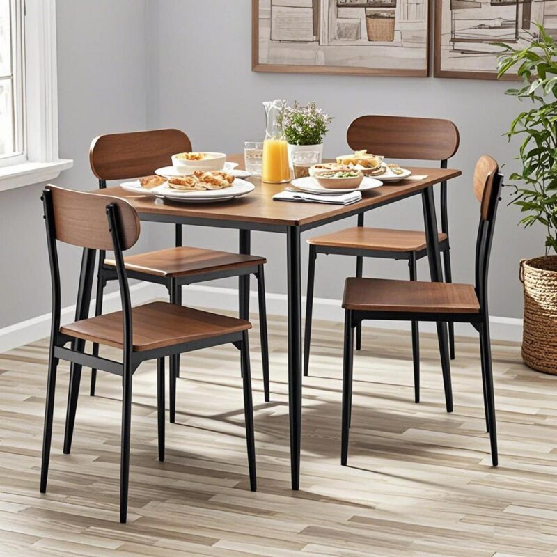 Mainstays 5-Piece Modern Wood and Metal Dining Room Set, Seats 4 for Indoor, Walnut Color - Image 13