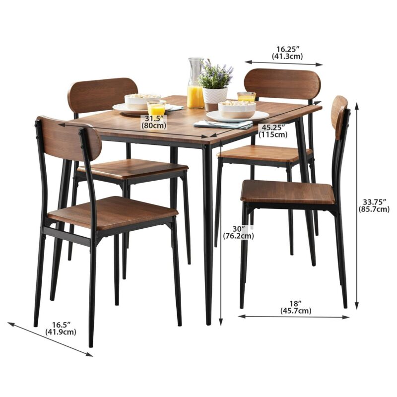 Mainstays 5-Piece Modern Wood and Metal Dining Room Set, Seats 4 for Indoor, Walnut Color - Image 6