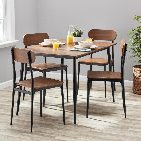 Mainstays 5-Piece Modern Wood and Metal Dining Room Set, Seats 4 for Indoor, Walnut Color
