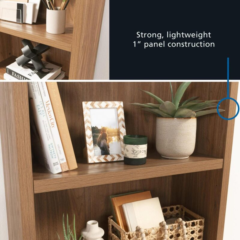Mainstays 5 Shelf Westley Arch Bookcase, Warm Walnut Finish - Image 7