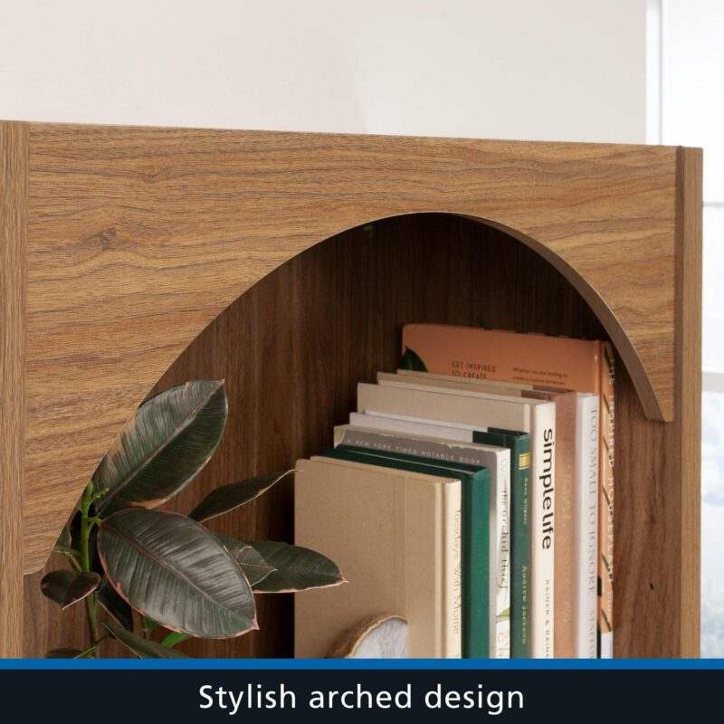 Mainstays 5 Shelf Westley Arch Bookcase, Warm Walnut Finish - Image 5