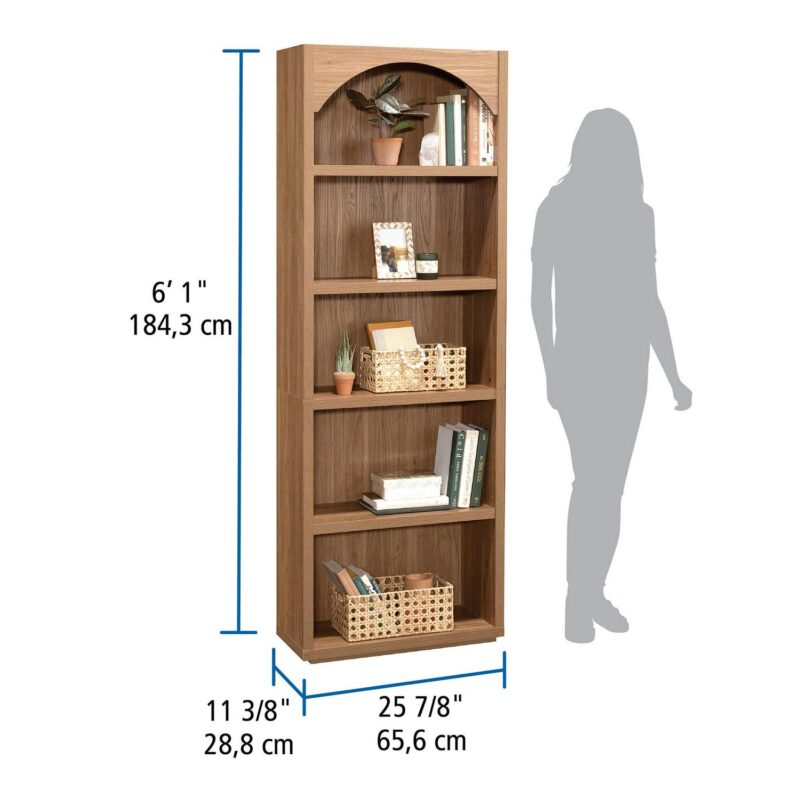 Mainstays 5 Shelf Westley Arch Bookcase, Warm Walnut Finish - Image 3