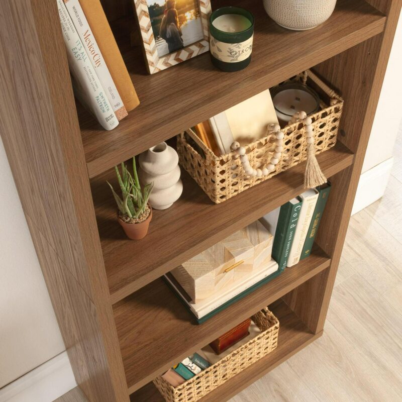 Mainstays 5 Shelf Westley Arch Bookcase, Warm Walnut Finish - Image 12