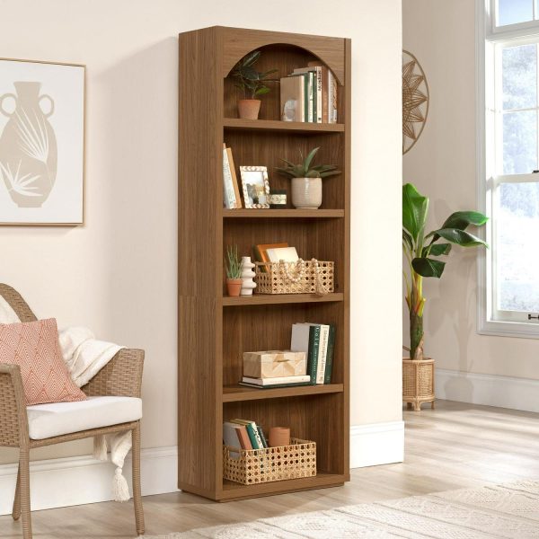 Mainstays 5 Shelf Westley Arch Bookcase, Warm Walnut Finish