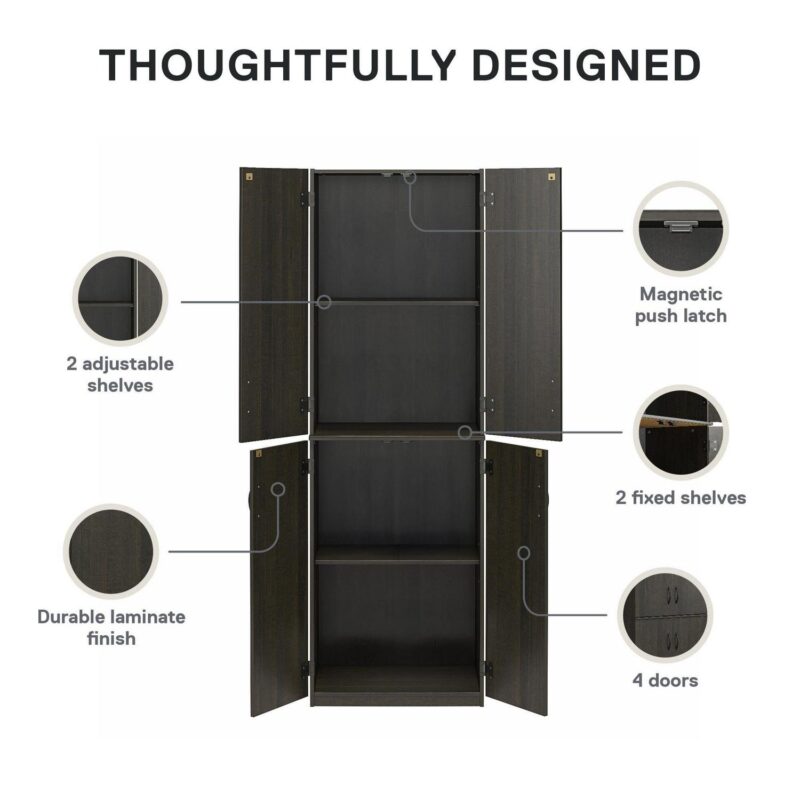 Mainstays 72  4-Door Storage Cabinet, Espresso - Image 9