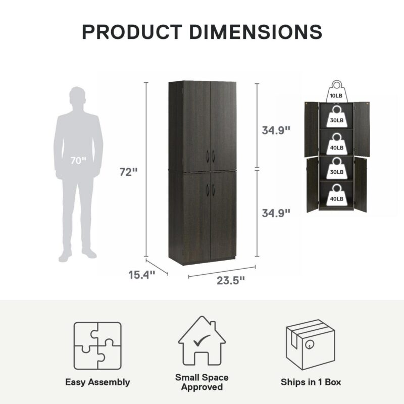 Mainstays 72  4-Door Storage Cabinet, Espresso - Image 8