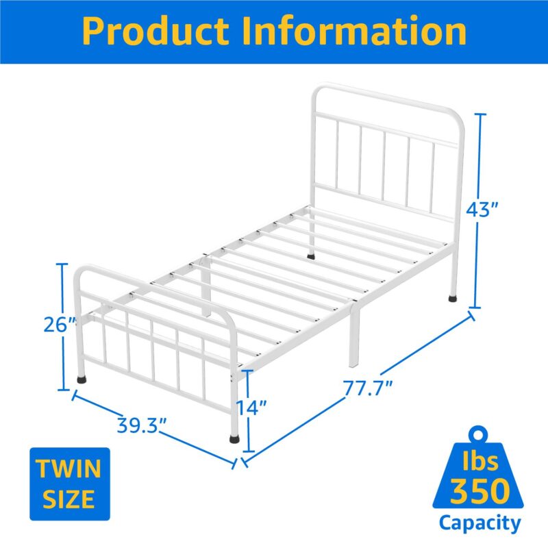 Mainstays Ardent Twin Metal Spindle Bed, White - Image 8