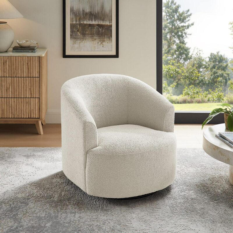 Mainstays Boucle Swivel Chair, Cream - Image 4