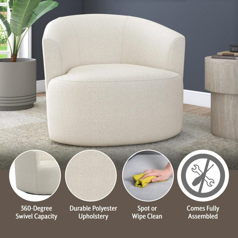 Mainstays Boucle Swivel Chair, Cream - Image 3