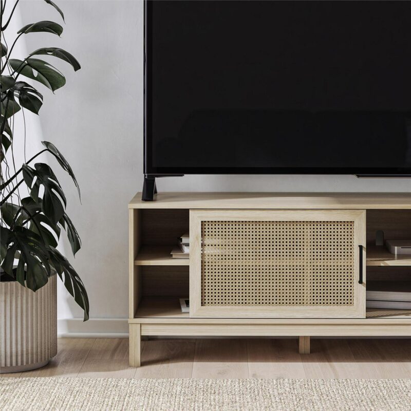 Mainstays Cane TV Stand for TVs up to 85 , Spring Pine - Image 10
