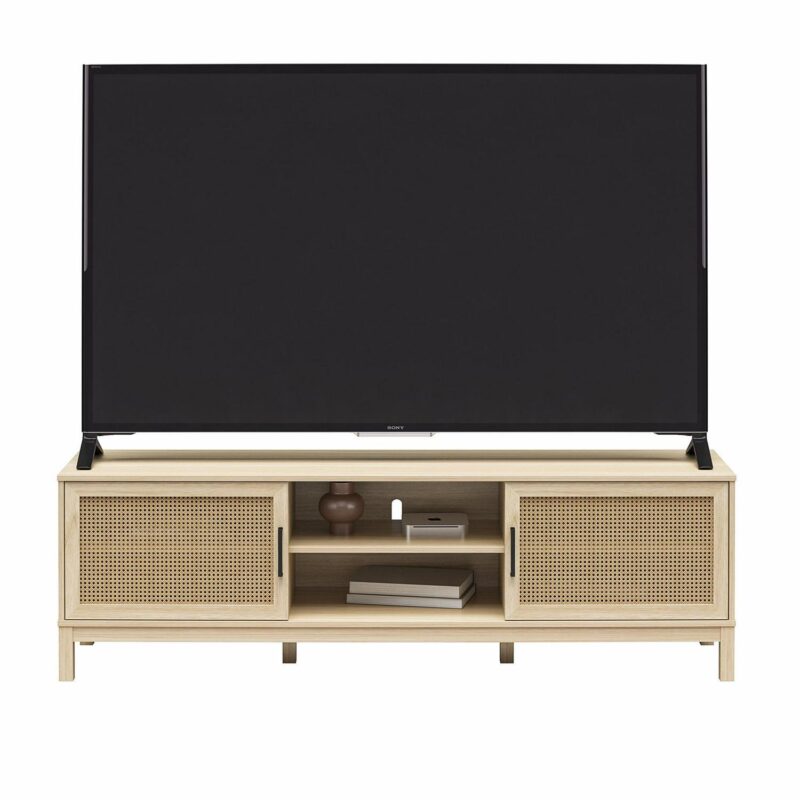 Mainstays Cane TV Stand for TVs up to 85 , Spring Pine - Image 6
