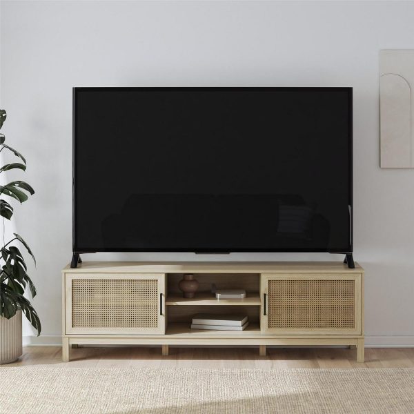 Mainstays Cane TV Stand for TVs up to 85 , Spring Pine