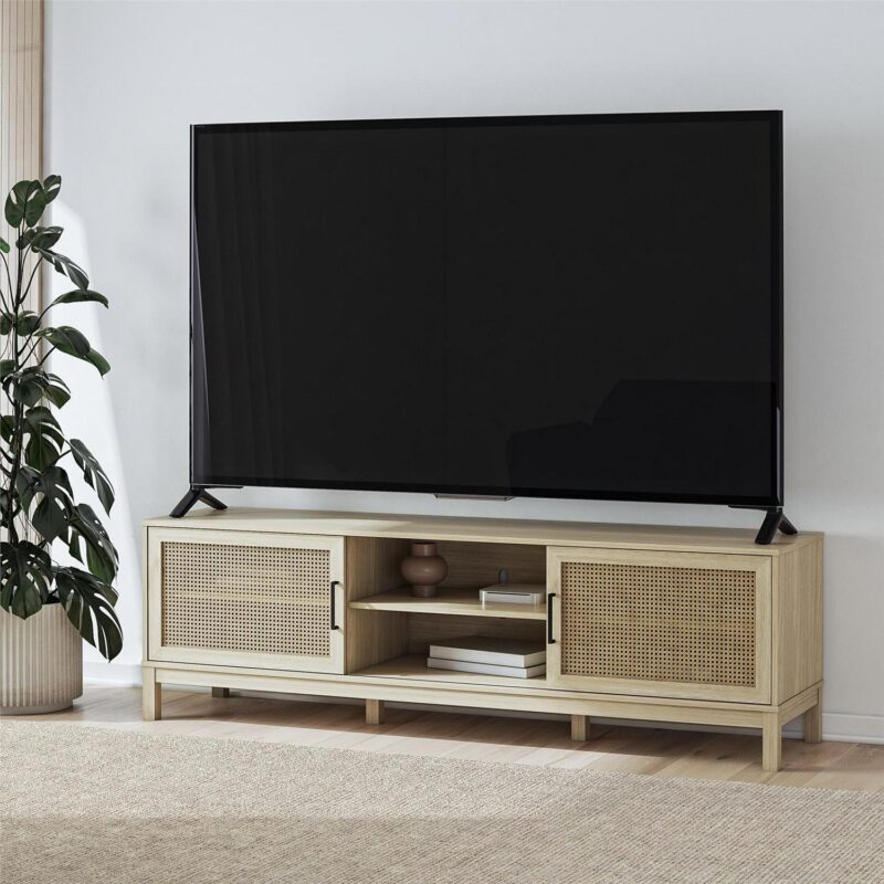Mainstays Cane TV Stand for TVs up to 85 , Spring Pine - Image 5