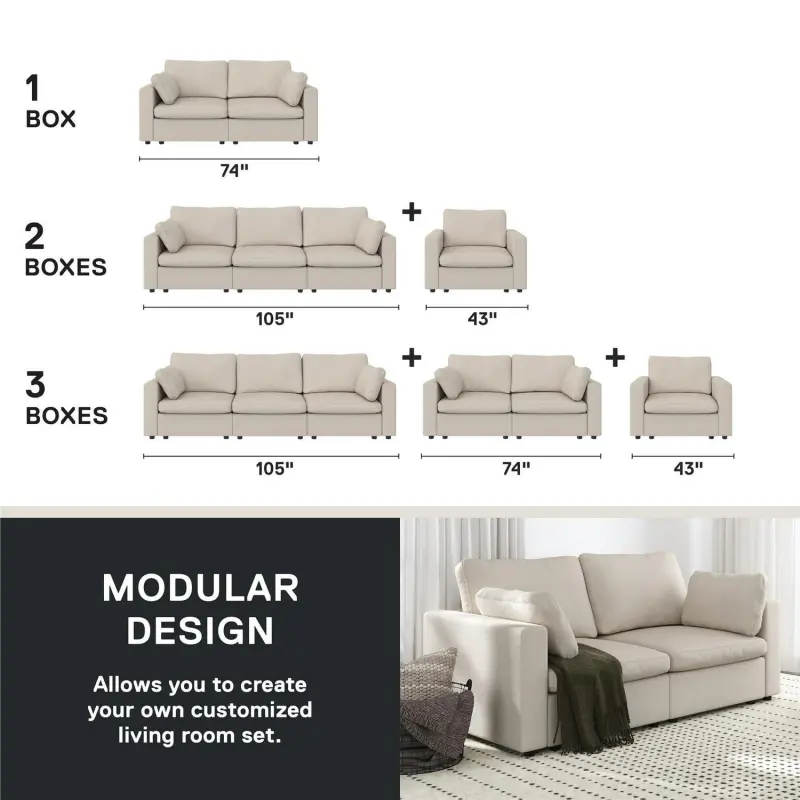 Mainstays Chatham Cloud 74  Sofa, Cream - Image 6