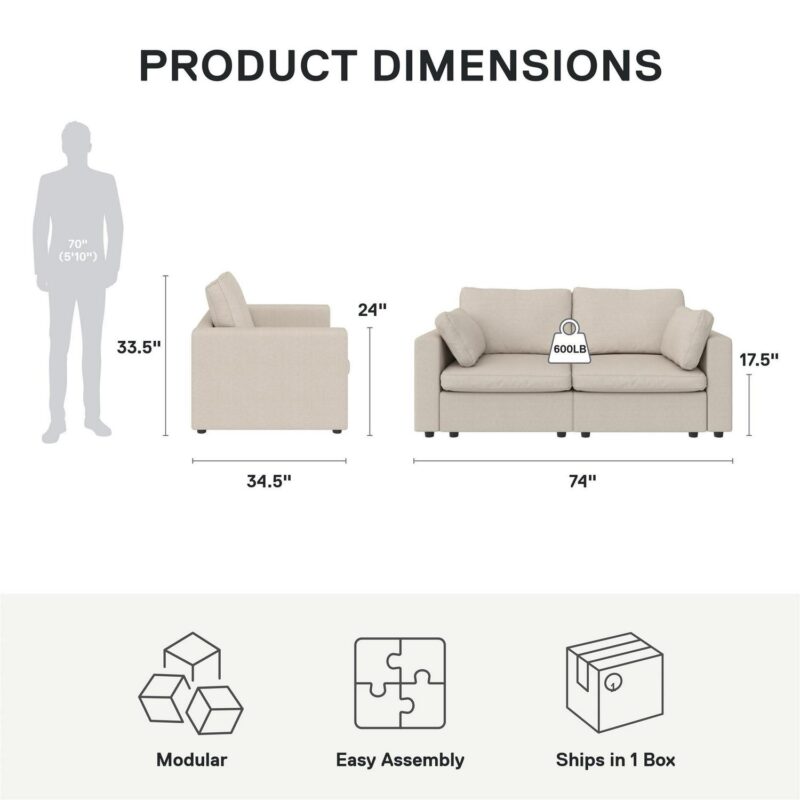 Mainstays Chatham Cloud 74  Sofa, Cream - Image 2