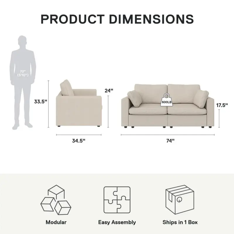 Mainstays Chatham Cloud 74  Sofa, Cream - Image 2