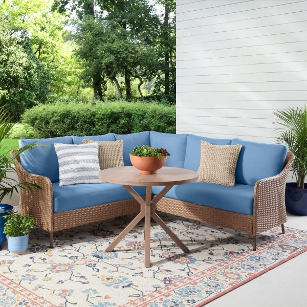 Mainstays Chelsea Outdoor Patio 4-Pieces Sectional Dining Set with Blue Cushions