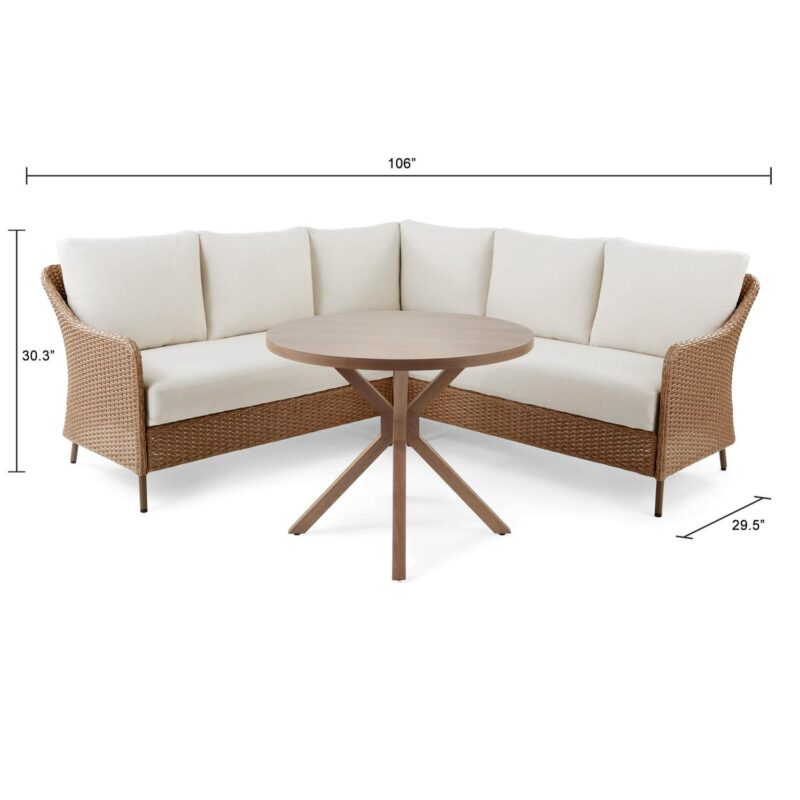 Mainstays Chelsea Outdoor Patio Steel 4-Piece Sectional Dining Set, Beige - Image 4