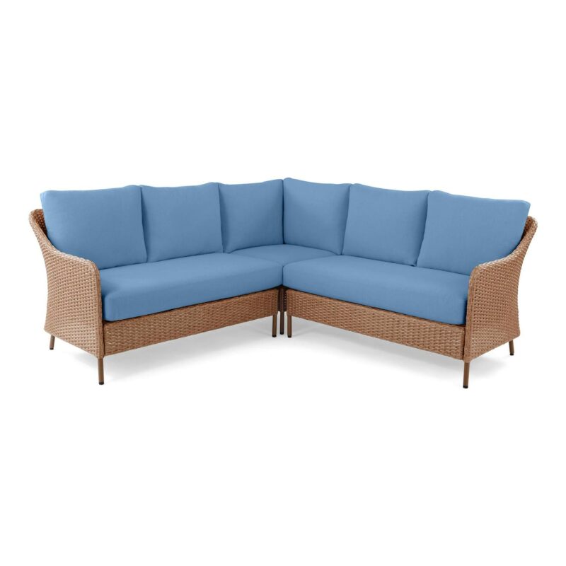Mainstays Chelsea Outdoor Patio 4-Pieces Sectional Dining Set with Blue Cushions - Image 3