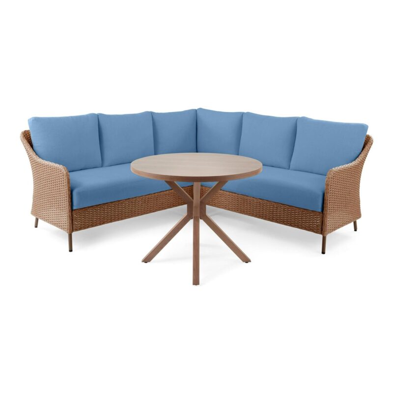 Mainstays Chelsea Outdoor Patio 4-Pieces Sectional Dining Set with Blue Cushions - Image 2