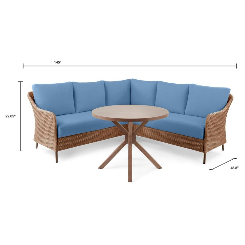 Mainstays Chelsea Outdoor Patio 4-Pieces Sectional Dining Set with Blue Cushions - Image 7