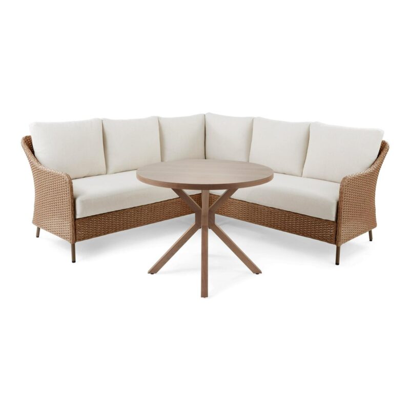 Mainstays Chelsea Outdoor Patio Steel 4-Piece Sectional Dining Set, Beige - Image 3