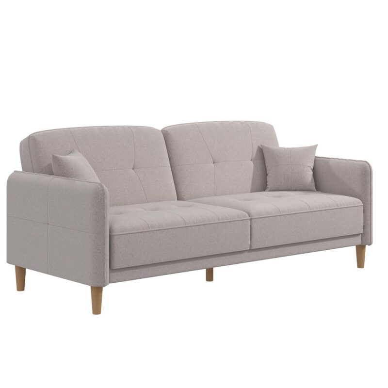 Mainstays Claremonte 78  Tufted Sofa with 2 Throw Cushions, Light Gray Linen - Image 5