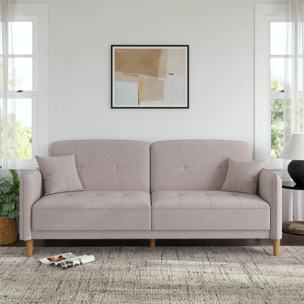 Mainstays Claremonte 78  Tufted Sofa with 2 Throw Cushions, Light Gray Linen