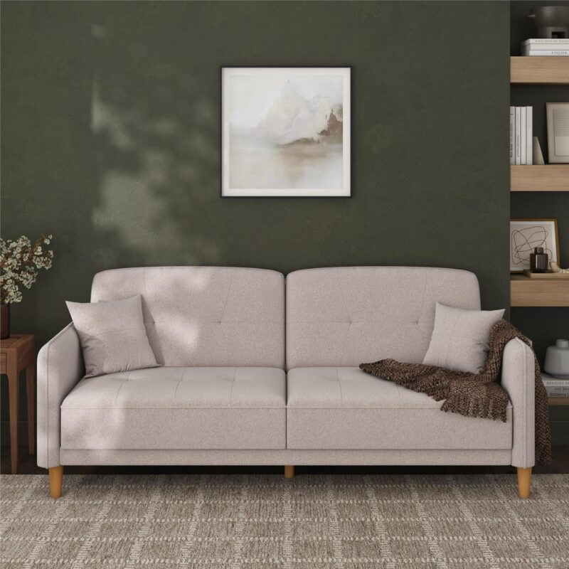 Mainstays Claremonte 78  Tufted Sofa with 2 Throw Cushions, Light Gray Linen - Image 12