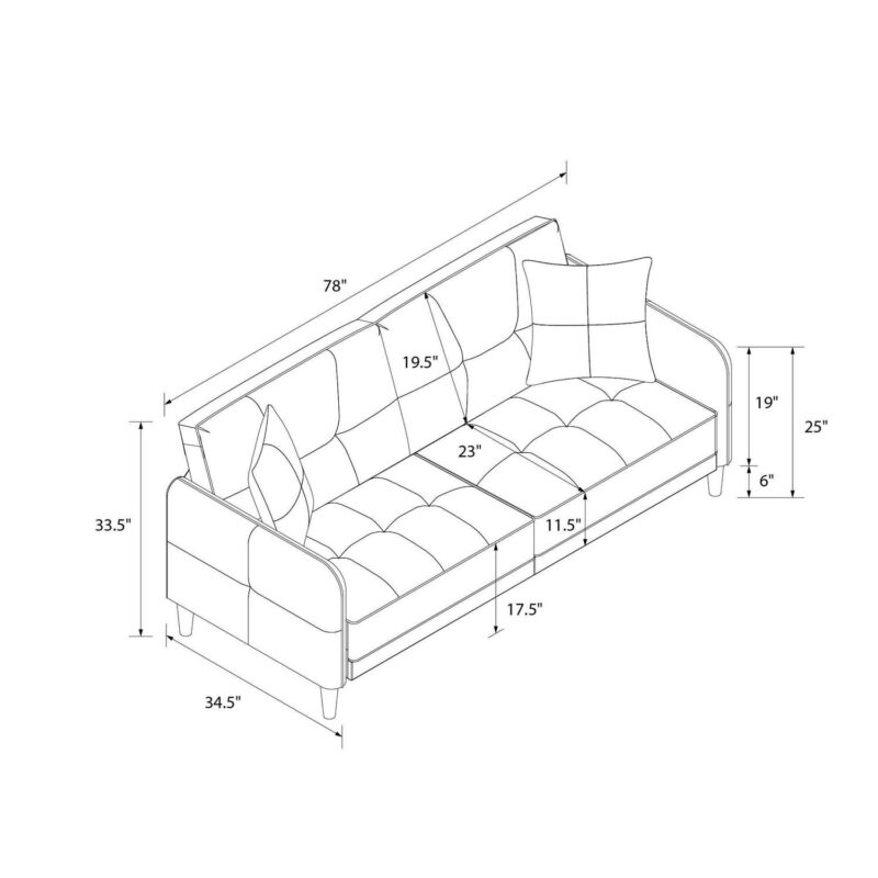 Mainstays Claremonte 78  Tufted Sofa with 2 Throw Cushions, Light Gray Linen - Image 13