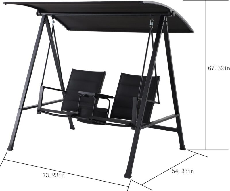 Mainstays Dashwood 2-Seat Steel Canopy Porch Swing with Oversized Sling Seats, Black - Image 6
