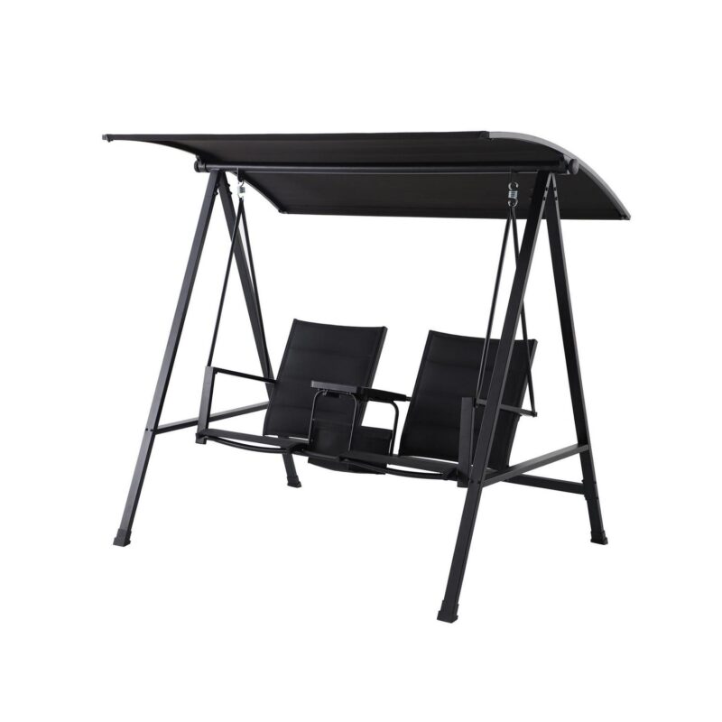 Mainstays Dashwood 2-Seat Steel Canopy Porch Swing with Oversized Sling Seats, Black - Image 2