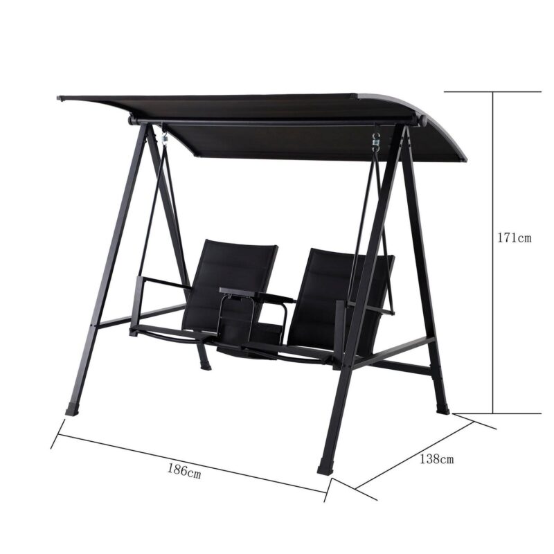 Mainstays Dashwood 2-Seat Steel Canopy Porch Swing with Oversized Sling Seats, Black - Image 7