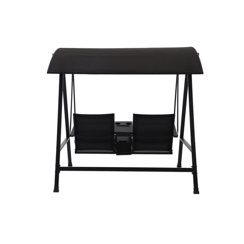 Mainstays Dashwood 2-Seat Steel Canopy Porch Swing with Oversized Sling Seats, Black - Image 5