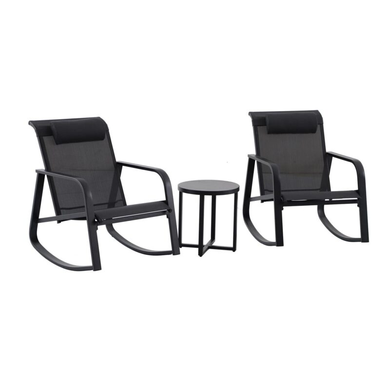 Mainstays Dashwood 3-Piece Steel Outdoor Rocker Chat Set, Black