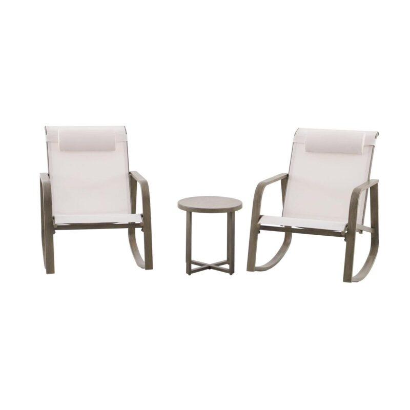 Mainstays Dashwood 3-Piece Steel Outdoor Rocker Chat Set, Cream - Image 2
