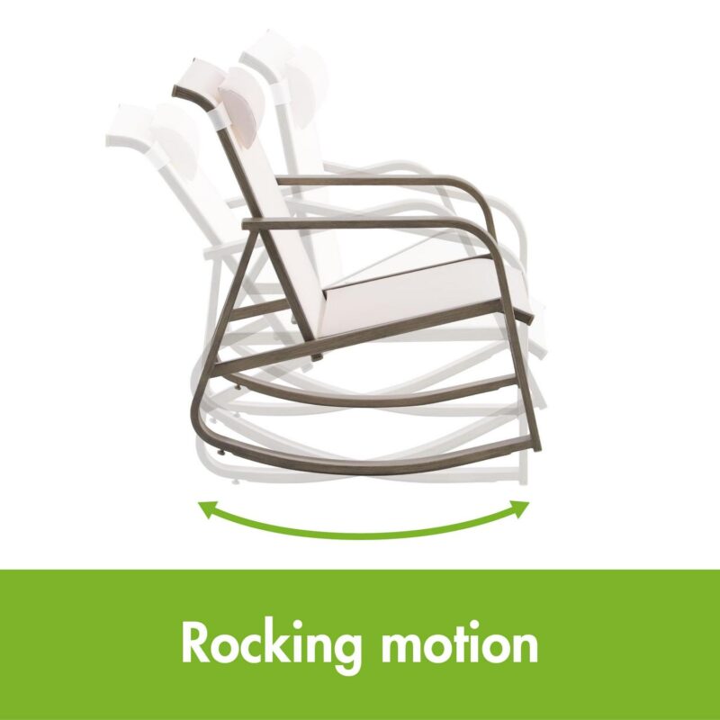 Mainstays Dashwood 3-Piece Steel Outdoor Rocker Chat Set, Cream - Image 5