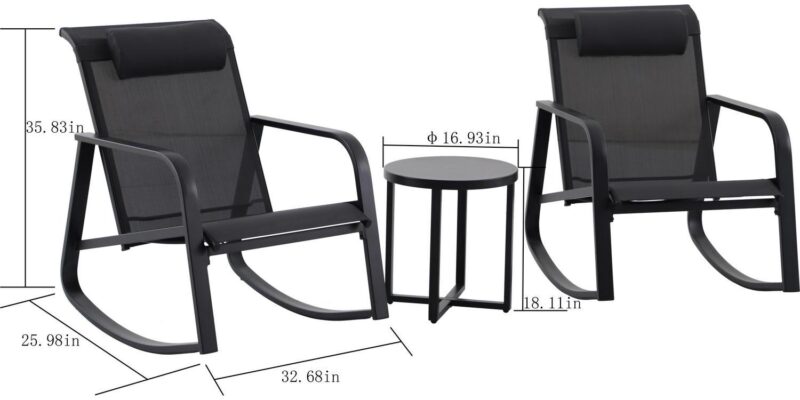 Mainstays Dashwood 3-Piece Steel Outdoor Rocker Chat Set, Black - Image 4