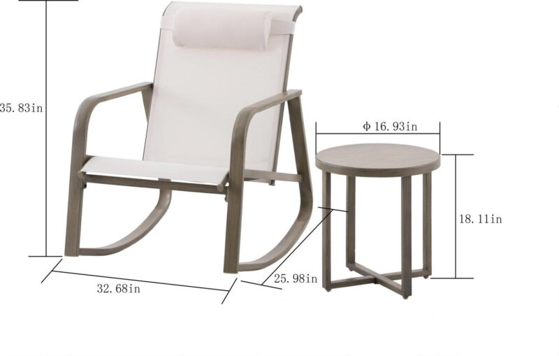 Mainstays Dashwood 3-Piece Steel Outdoor Rocker Chat Set, Cream - Image 6