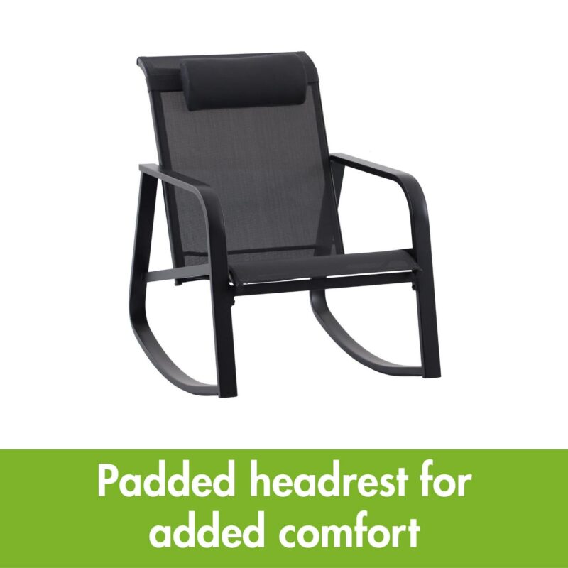 Mainstays Dashwood 3-Piece Steel Outdoor Rocker Chat Set, Black - Image 5