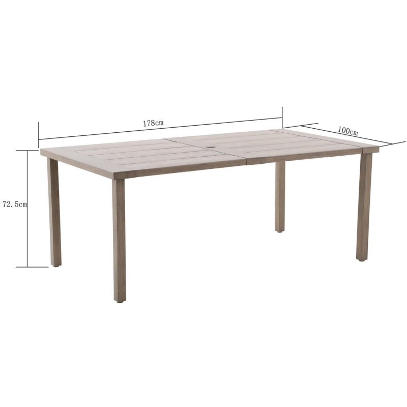 Mainstays Dashwood Steel Outdoor Dining Table, Wood Grain - Image 8