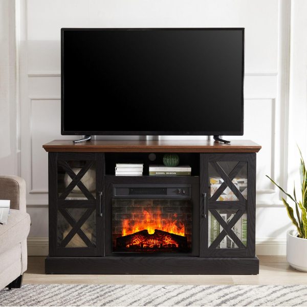 Mainstays Farmhouse Fireplace TV Stand for TVs up to 55 , Black/Walnut Finish