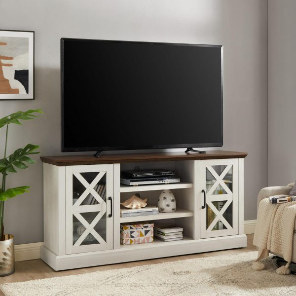 Mainstays Farmhouse TV Stand for TVs up to 70 , off-White/Walnut