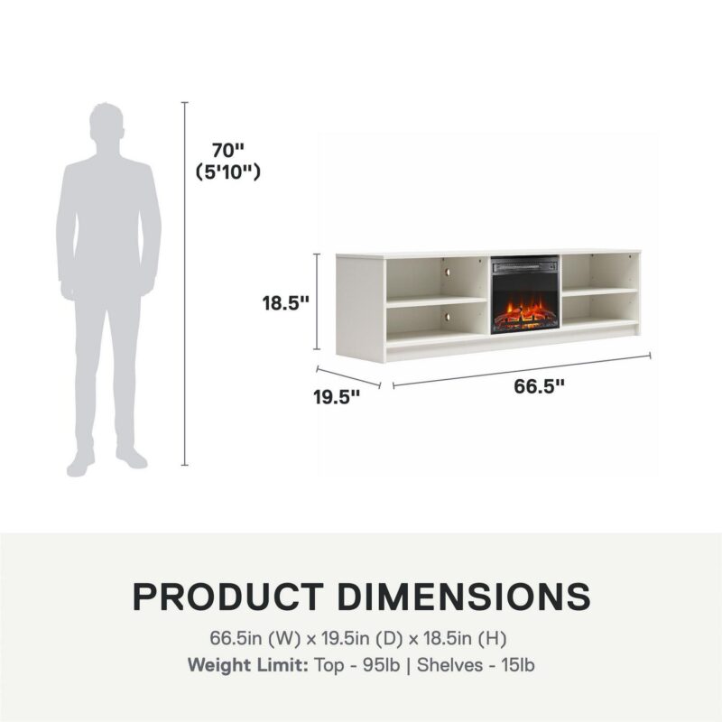 Mainstays Fireplace TV Stand, for TVs up to 75 , White - Image 9
