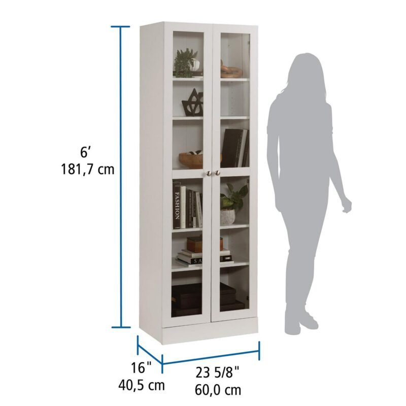 Mainstays Glass Door Bookcase, White Finish - Image 3