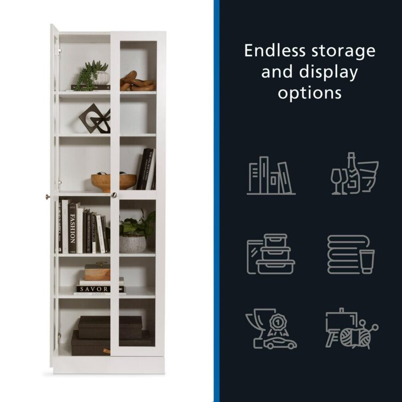 Mainstays Glass Door Bookcase, White Finish - Image 10